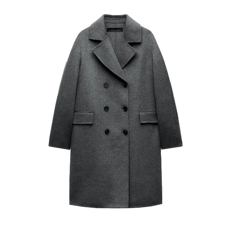 

New women's long double breasted lapel loose coat