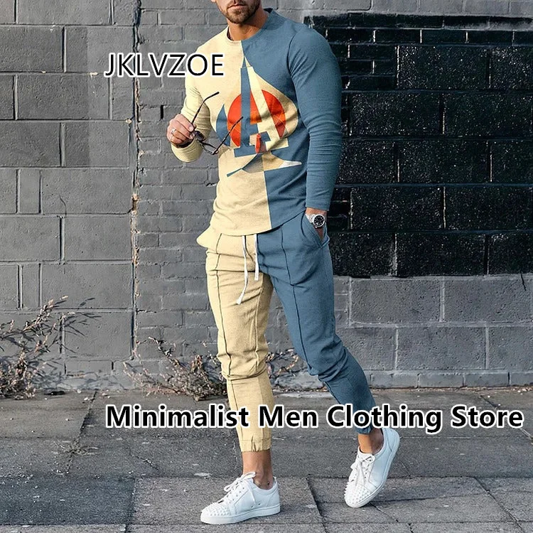 2023 Spring Men Tracksuit Long Sleeve T Shirt+Sweatpants Suit  Streetwear Vintage Sweatshirt Oversized Men Clothing 2 Piece Sets