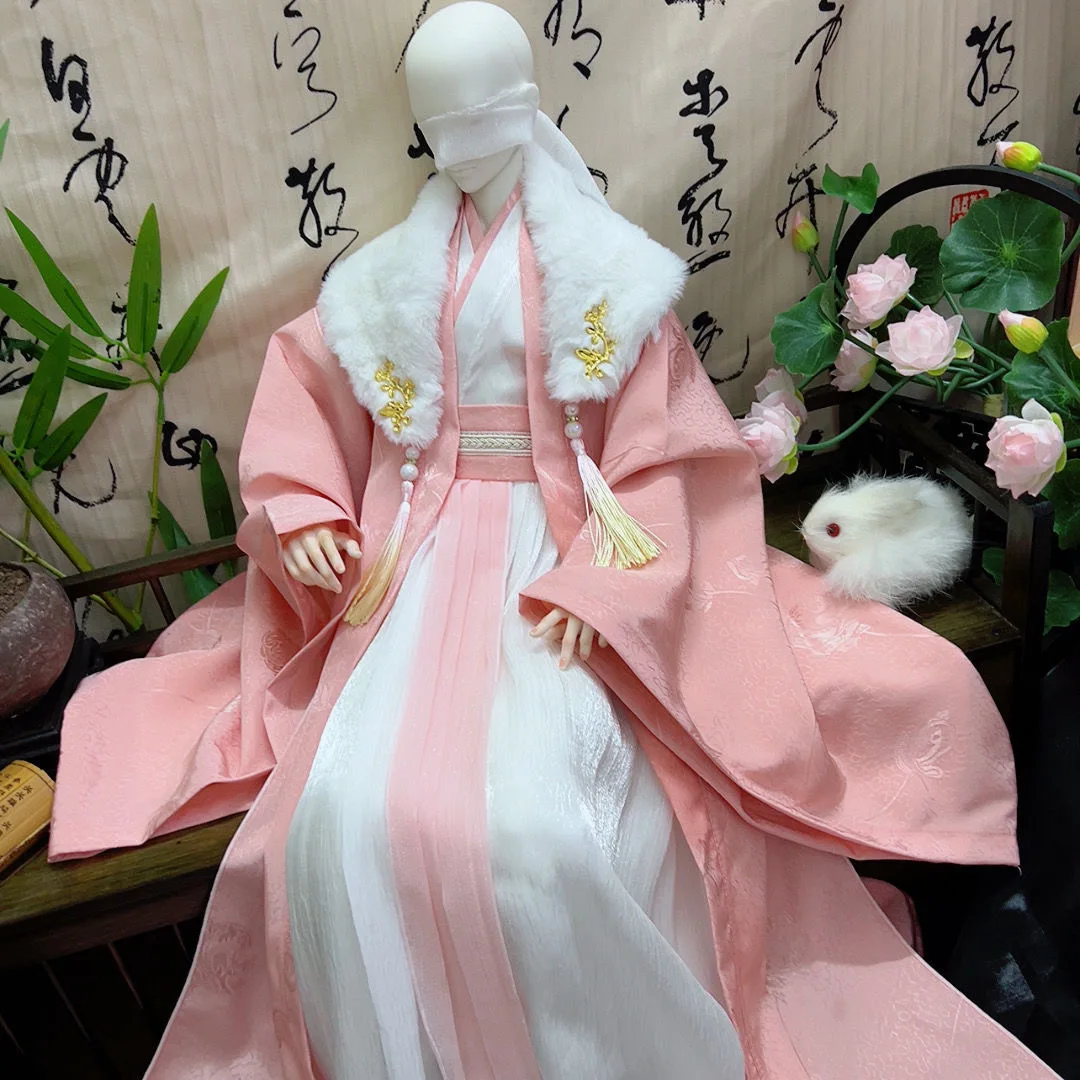 

White Fur Collar Pink 1/4 BJD Ancient Costume Dress, Uncle 70CM 75CM Doll Clothes, Dragonsoul 73CM Skirt Free Shipping