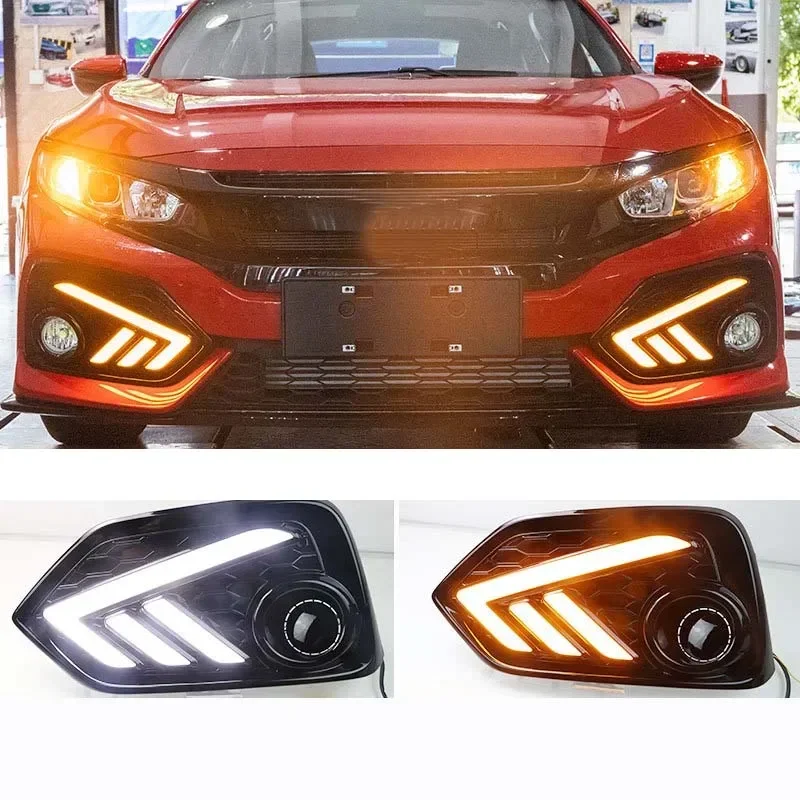 thumbnail image 1 of Para Honda Civic Hatchback 2016 2017 2018 2019 2020, luz de giro amarilla, faro delantero para automóvil, luz antiniebla diurna LED DRL, 1 of 4