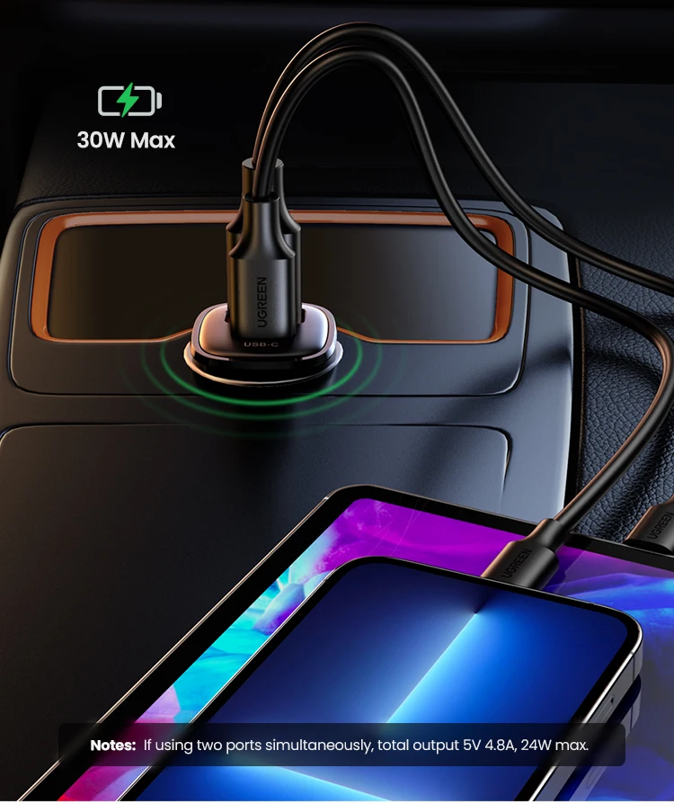 【NEW-IN】UGREEN USB Car Charger 30W Quick Charge 4.0 QC4.0 QC3.0 PD Type C Fast Car USB Charger For iPhone 17 Xiaomi Mobile Phone