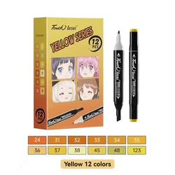 Vibrant Dual Tip Alcohol Markers Set - 12 Colors for Sketching and Drawing (Yellow series)