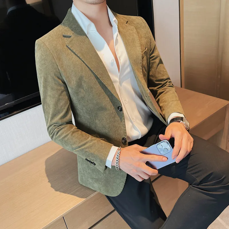 High Quality Fashion Handsome Trend Business Matching Corduroy Small Suit Jacket Men Slim Fashion Casual Handsome Suit