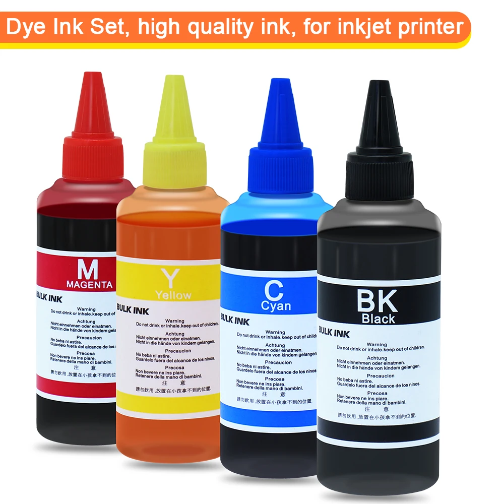 100ml Dye Ink Universal Refill Ink Kits Suit For HP Canon Epson Brother Inkjet Printer BK C M Y Refillable Cartridge Bulk