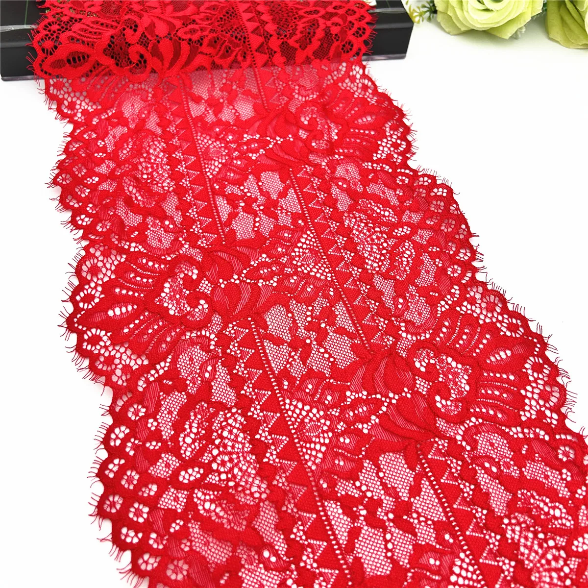 3y/Lot Width 21.50cm Red Eyelash Trim For Lingerie Sewing Craft DIY Apparel Fabric Lace Non-Elastic Underwear Material Wedding 1