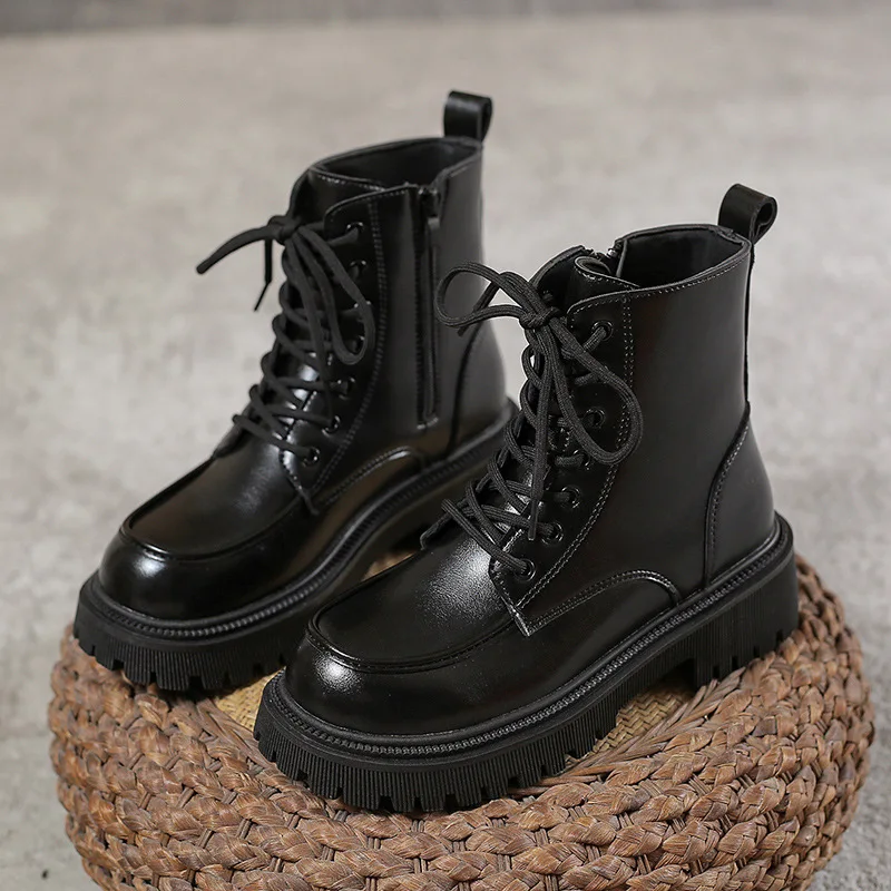 Black British Chunky Heel Short Boots for Women Motorcycle Boots Thick Bottom platform shoes Retro Lace Up Ankle Boots 2023 new