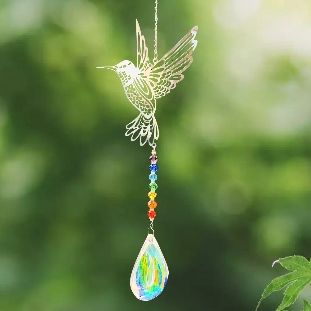 Lute Chakra Crystal Prism Hanging AB Color Hummingbird Suncatcher Chandelier Pendant Rainbow Chaser Home Window Car Garden Decor