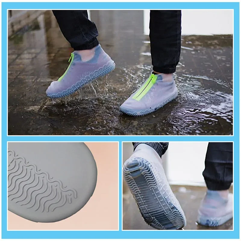 Shoe Covers Outdoor Waterproof Zipper Silicone Portable Easy on/Off Adult Children Non-Slip