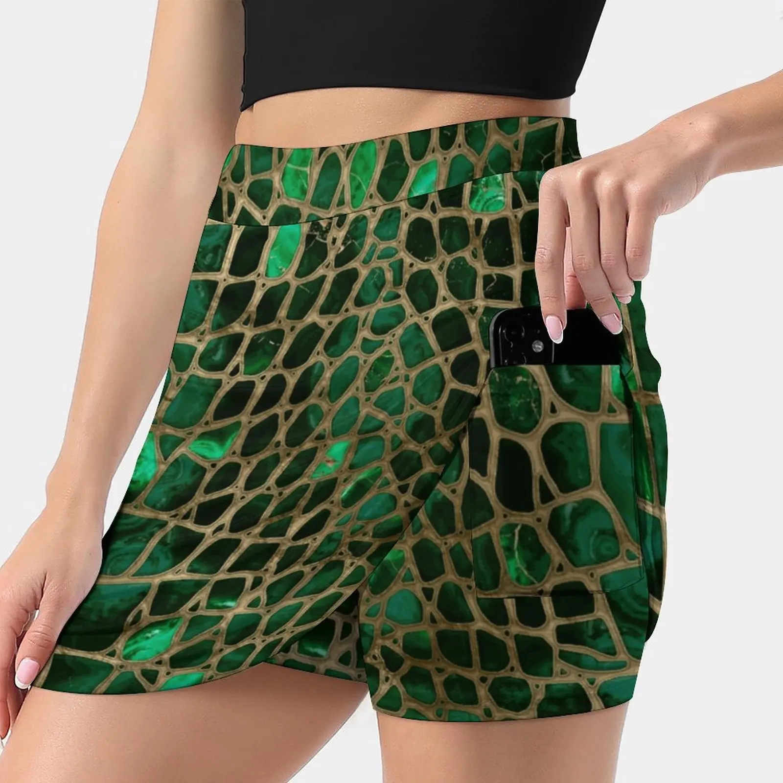 

Faux Crocodile Texture Malachite And Gold Women's skirt Aesthetic skirts New Fashion Short Skirts Alligator Leather Alligator