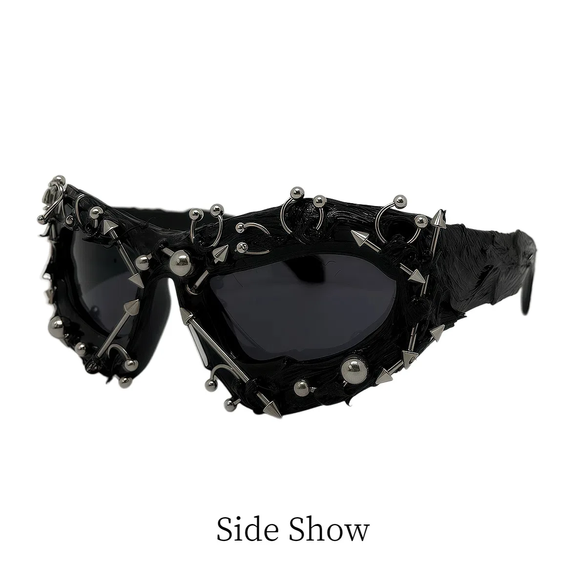 Trendige übergroße Punk-Nieten-Metall-Sonnenbrille für Damen und Herren, Retro-Edgy-Streetwear, Gothic-Rocker, coole Fashion-Sonnenbrille, UV400 – Detail 5