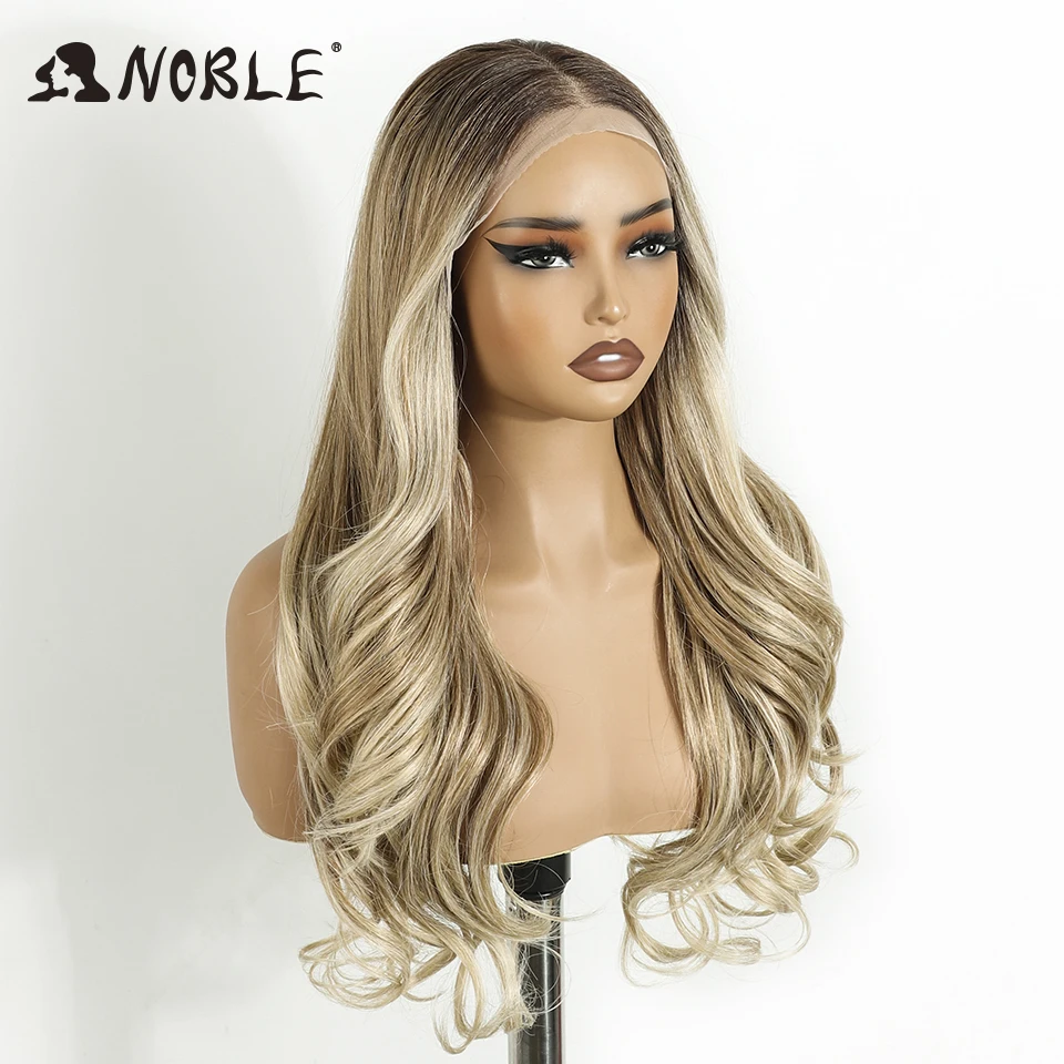 Noble HD Transparent 13X4 Lace Body Wave Ombre Blonde Highlight Wigs 24 Inch Baby Hair Lace Frontal Wig Wave Lace Wig For Women