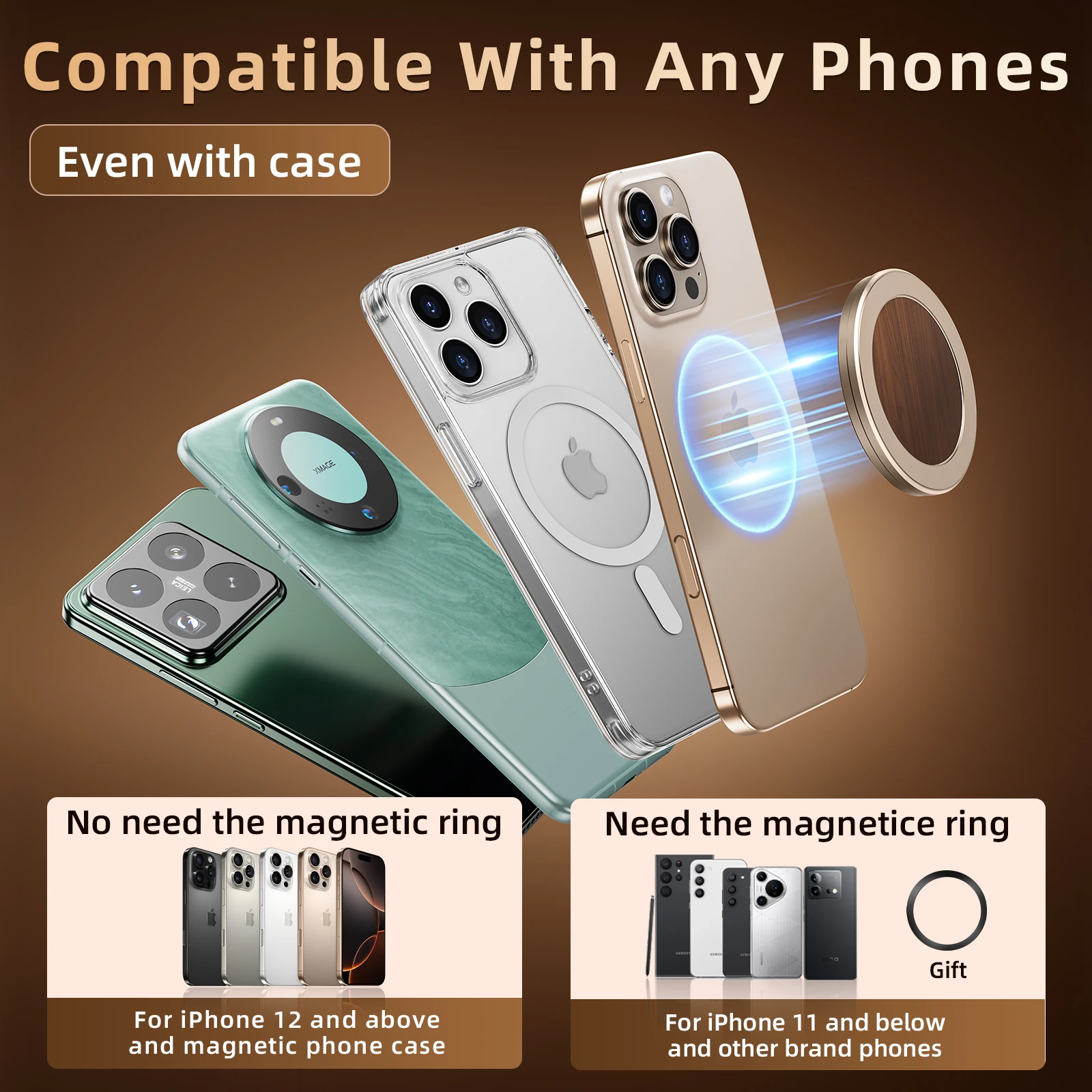 Oatsbasf 금속 양면 MagSafe 전화 홀더 iPhone 용 삼성 범용 접이식 각도 조절 스탠드 (강력한 자석 포함)