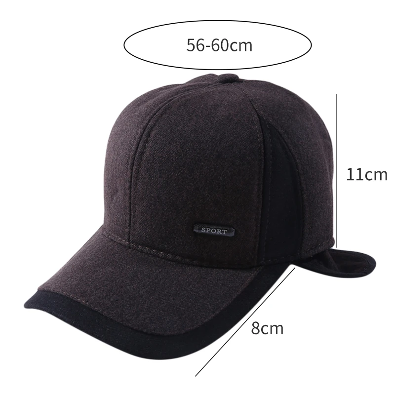 1pc Warm Mens Winter Wool Baseball Cap Ear Flaps Brand Snapback Hats Thicken Warm Fitted Cap Gorra Hombre Trucker Cap carhartt bomber hat