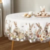 Cute Easter Themed Grey Rabbit Tablecloth - 1pc Spring Floral Print with Embossed Edge, Spring Outdoor Garden 4