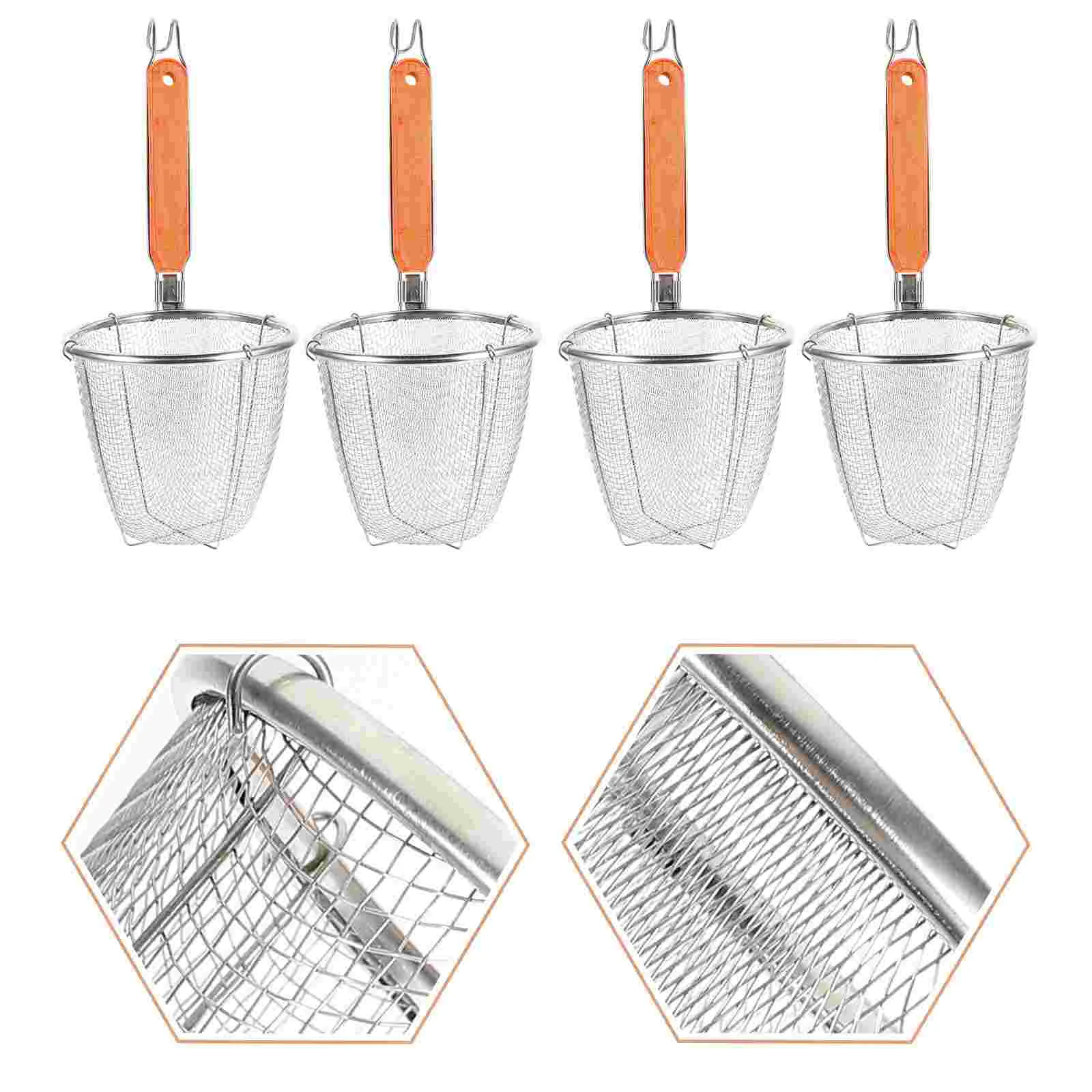 

4 Pcs Colander Stainless Steel Filter Home Noodle Practical Pasta Strainer Spoon Red Handle Baskets with Mesh Skimmer