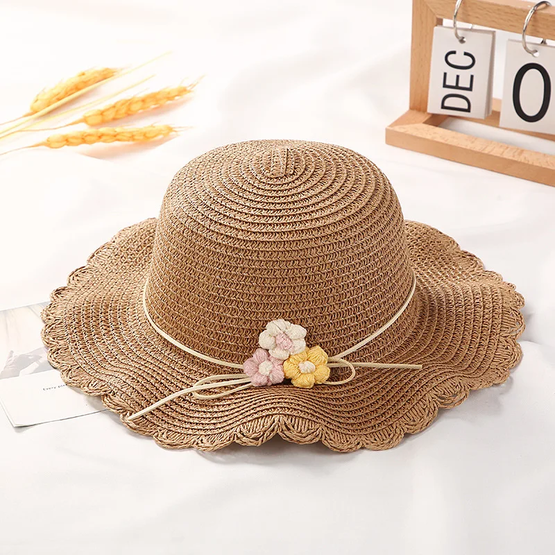 Kids Straw Sun Hat Floral Sun Girl Flower Summer Beach Baby Visor