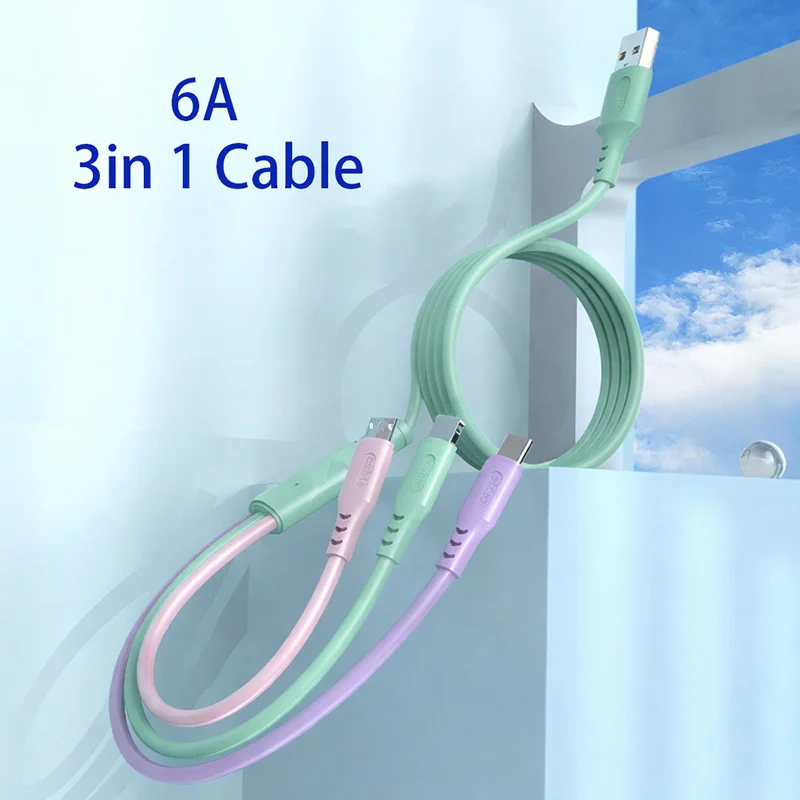 Universal 3-in-1 High-Speed Charging & Data Sync Cable - 6A Fast USB Charger Cord