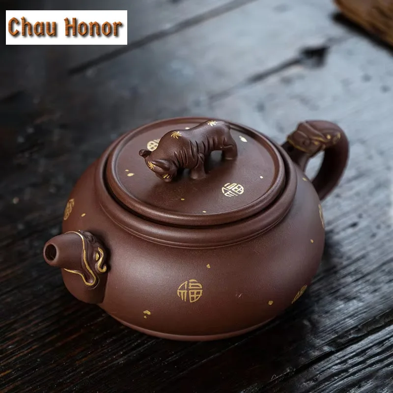 350ml Yixing Raw Ore Purple Clay Pot Pure Handmade Large Capacity Turn Things Around Zisha Tea Pot Tea Ceremony Customized Gift