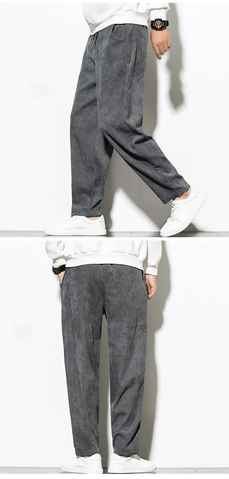 Pantalon Homme En Velours Côtelé - Taille élastique Avec Cordon, Coupe Ample - Décontracté