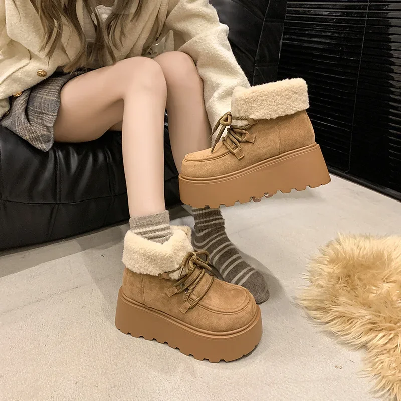 Platform Fur Women Ankle Boots Warm Snow Boots Suede Winter Shoes Woman ...