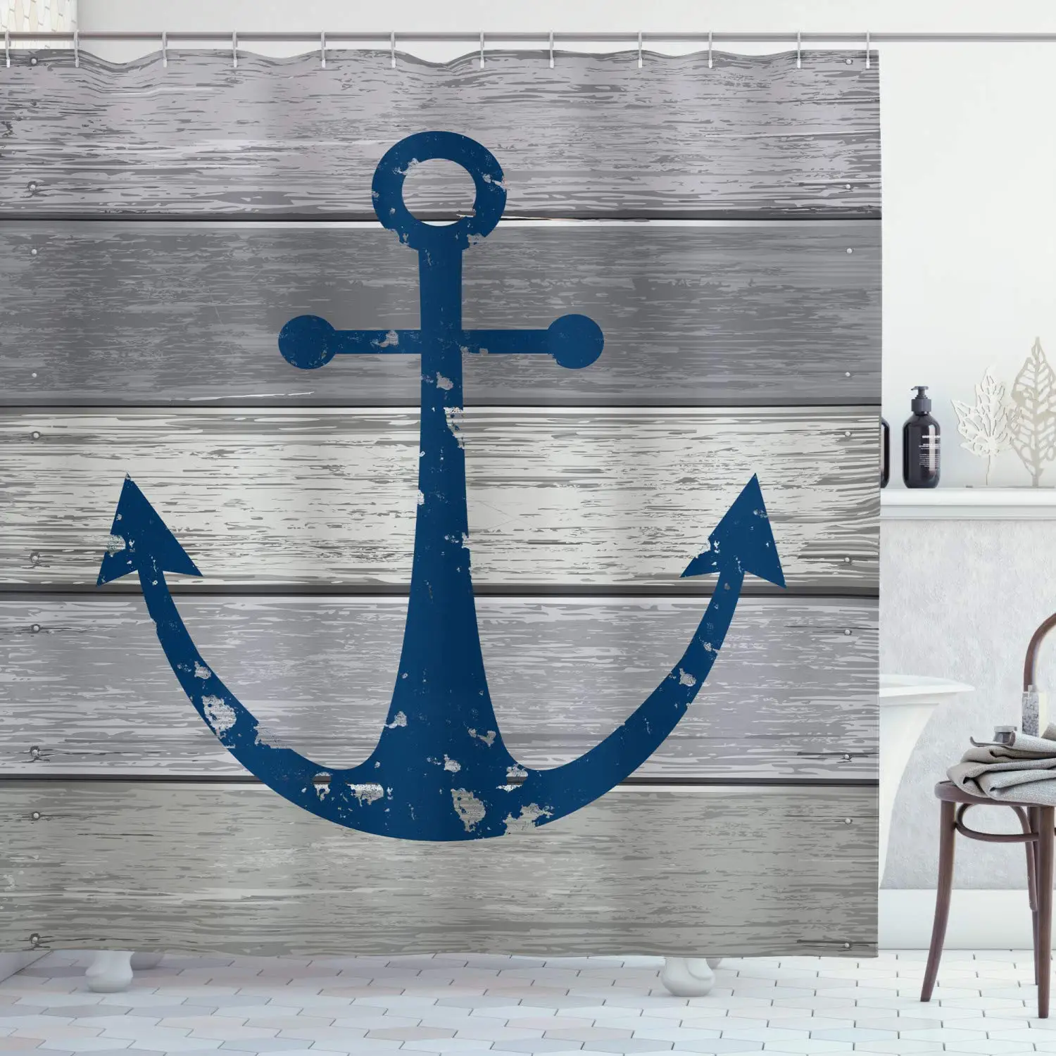 Nautical Sailboat Wooden Shower Curtain Compass Anchor Lighthouse on  Vintage Barn Door Pirate Fabric Bathroom Decor with Hooks - AliExpress