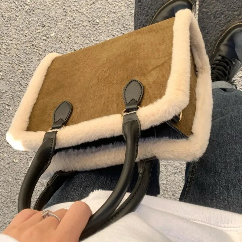 Retro Plush Commute Handheld Tote Bag Women Large Capacity Frosted Texture Shoulder Bag Ladies Casual Commute Crossbody Bag 2025