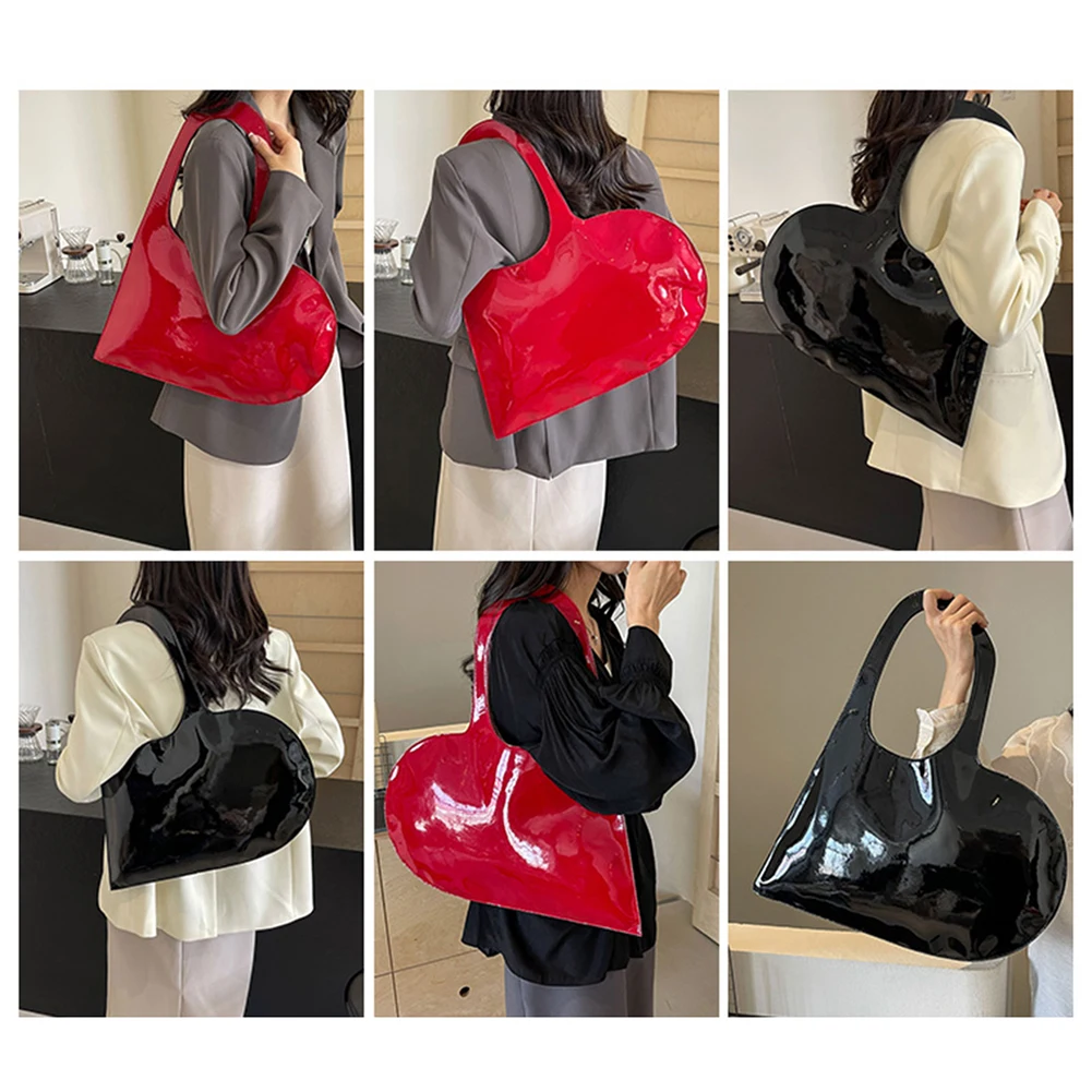 Luxury Design Heart Shoulder Bag PU Leather Ladies Handbag Solid Color Underarm Bag Summer Top Hand Bag for Women and Girls
