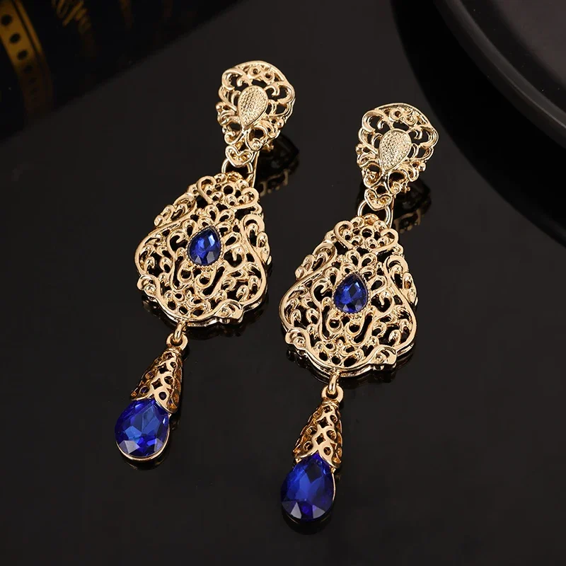 Parure De Bijoux De Mariée Marocaine - Collier Et Boucles D'Oreilles En Métal Doré à Motif Goutte