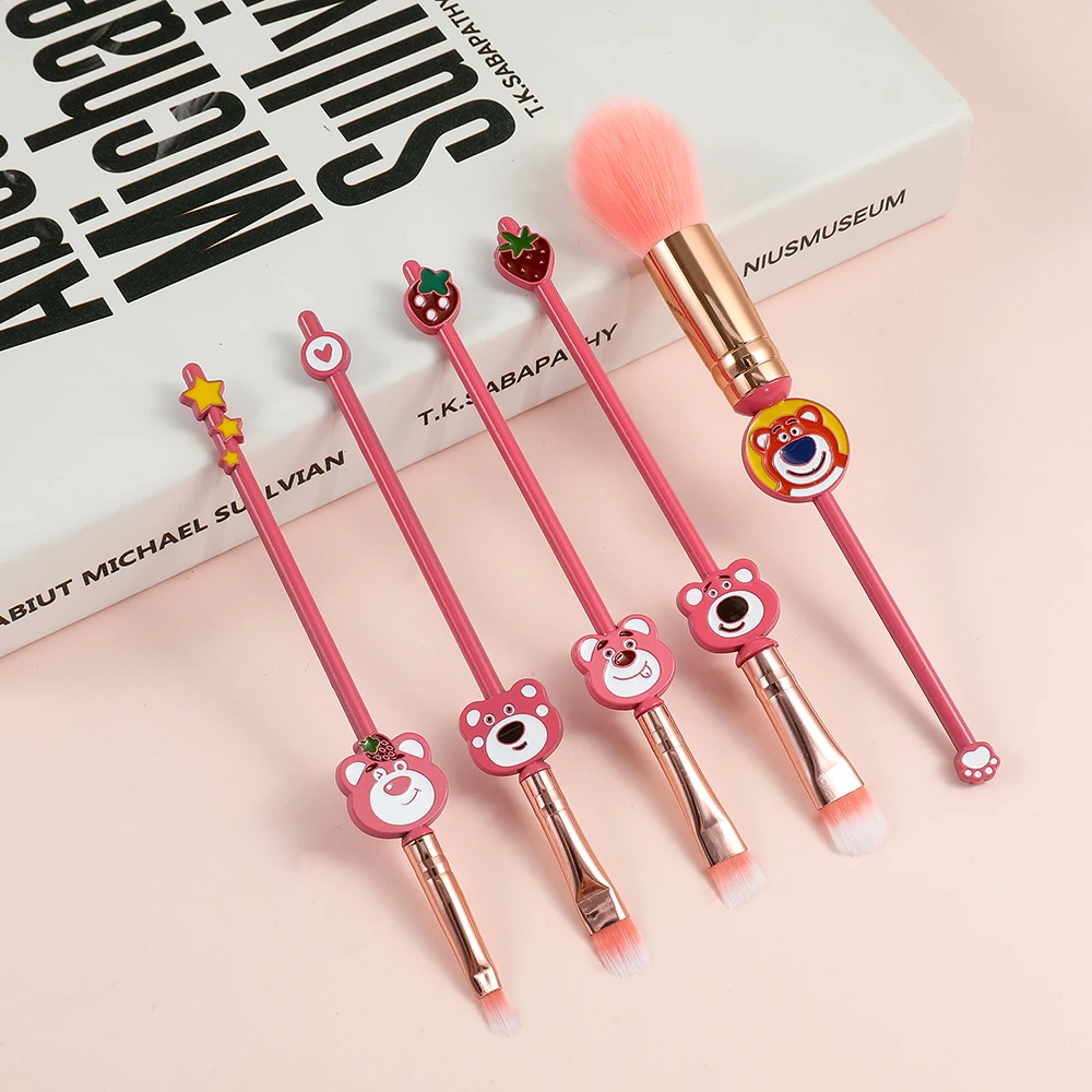 Kawaii Disney Lotso Makeup Brush Set Cartoon Cute Eye Shadow Brush Powder Brush Makeup Set with Bag
