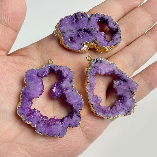 Purple Amethysts Quartz Crystal Pendant Charm Connector For Healing Pendulum Jewelry Making Diy Earring Necklace Gifts