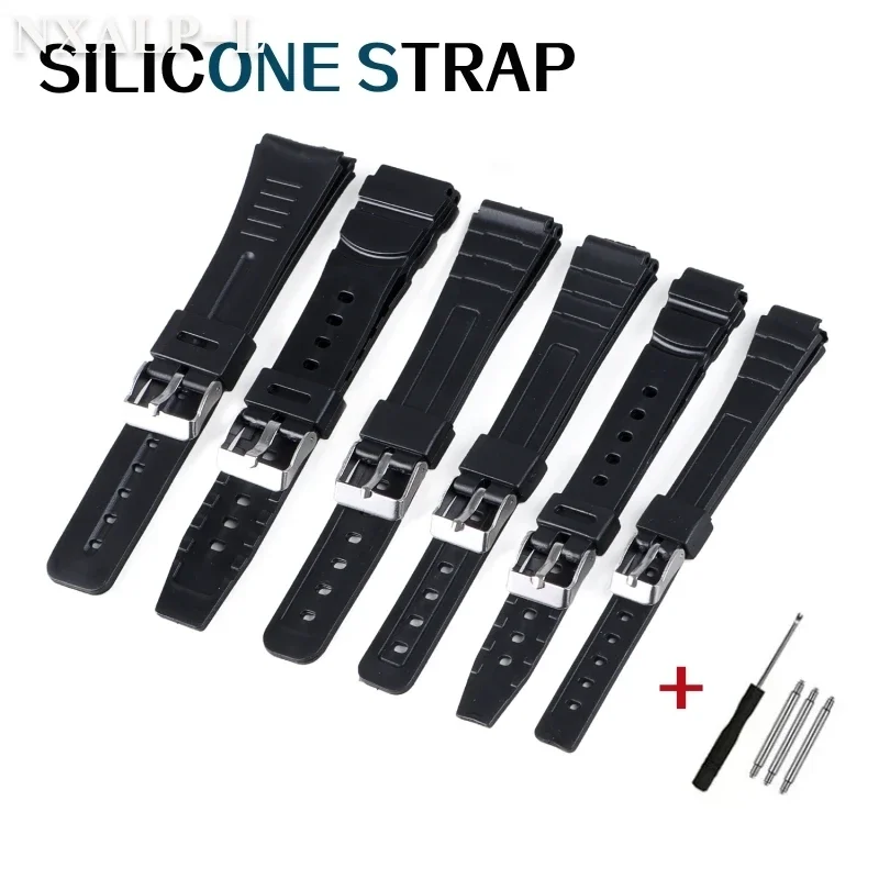 Silicone Sports Watch Strap - Black Rubber Band