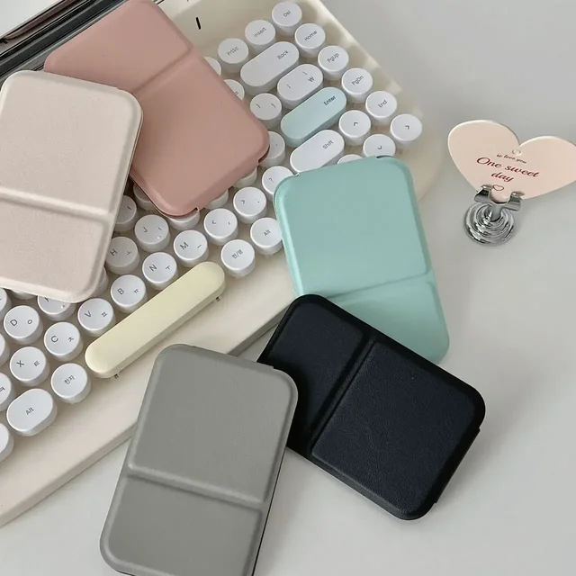 Miroir de maquillage de bureau en cuir PU, couleur unie, Simple, Portable, pliable, Compact, mignon, pour étudiant 4