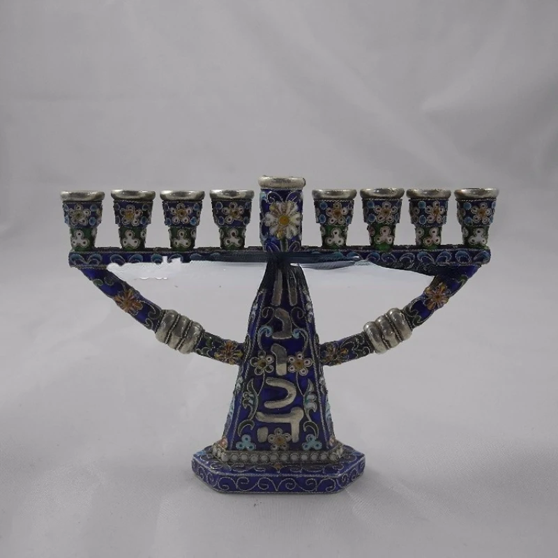 

Sterling Silver Enamel Filigree Menorah Candlestick ED-0230