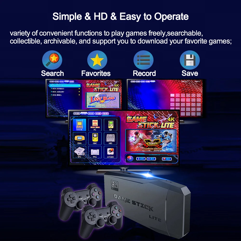 BROODIO 4K HD Video Game Console Game Stick 4k 10000 Games 2 4G Double Broodio 4k hd video game console game stick 4k 10000 games 2 4g double