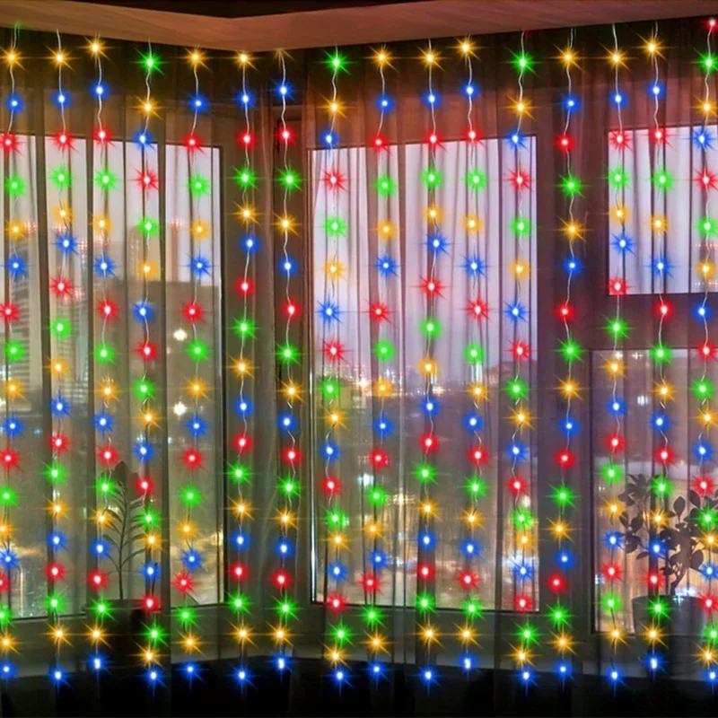 Description Picture 5 of item3M/6M 8 Modes Solar Curtain String Fairy Lights,for Porch Backyard Wedding Party Home Garden Christmas Decoration Natal Mariage