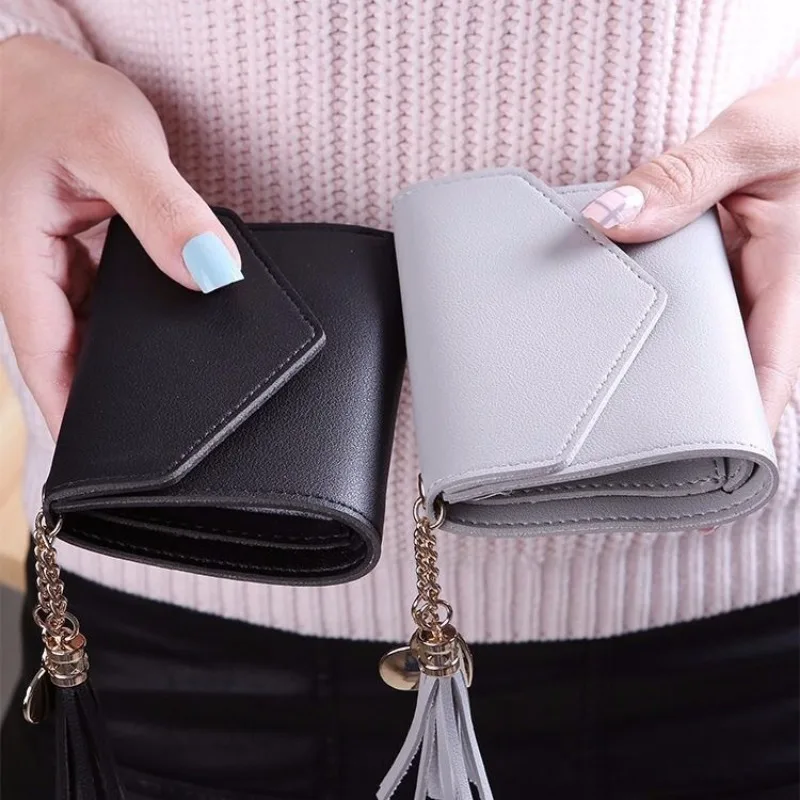 5PCS Women's Purse New Short Heart Pendant Solid Color Simple Fashion Multi-function Bank Card Purse Wholesale