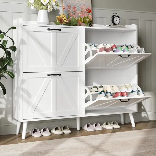 Shoe Cabinet Storage for Entryway, Hidden Slim Shoe Organizer, Shoe Cabinet with 4 Flip Drawers, Narrow Shoe, Customized