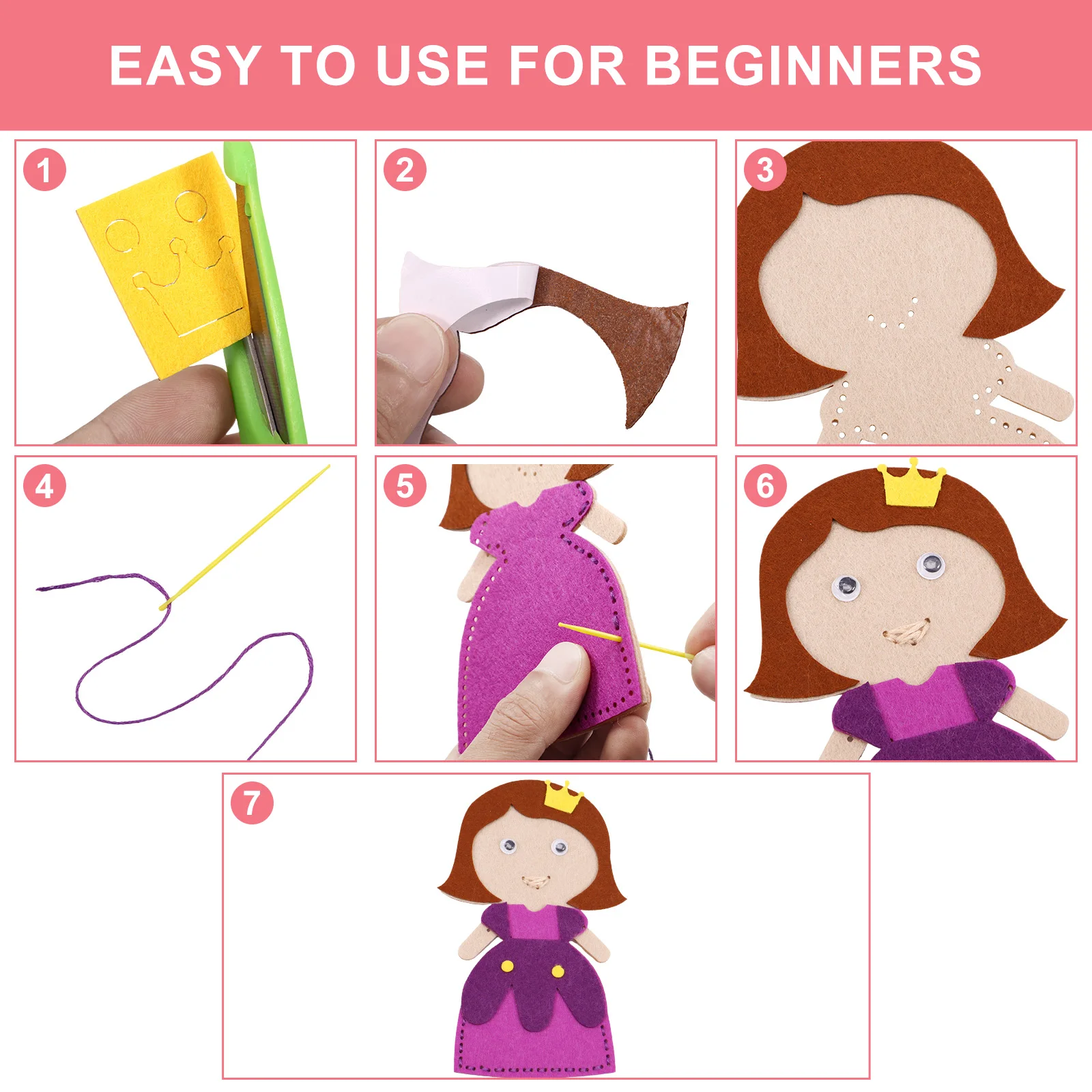 8/16Pcs Animal Sewing Craft Kit Felt Sewing Animal Craft Set Fun DIY Crafting and Set with Instructions