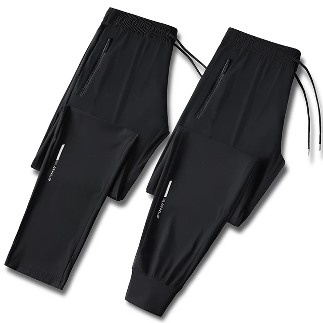 Pantalon d'été de couleur unie pour hommes, élastique en soie glacée, pantalon de sport ample à séchage rapide, adapté aux vêtements décontractés et d'affaires, M-8XL 3