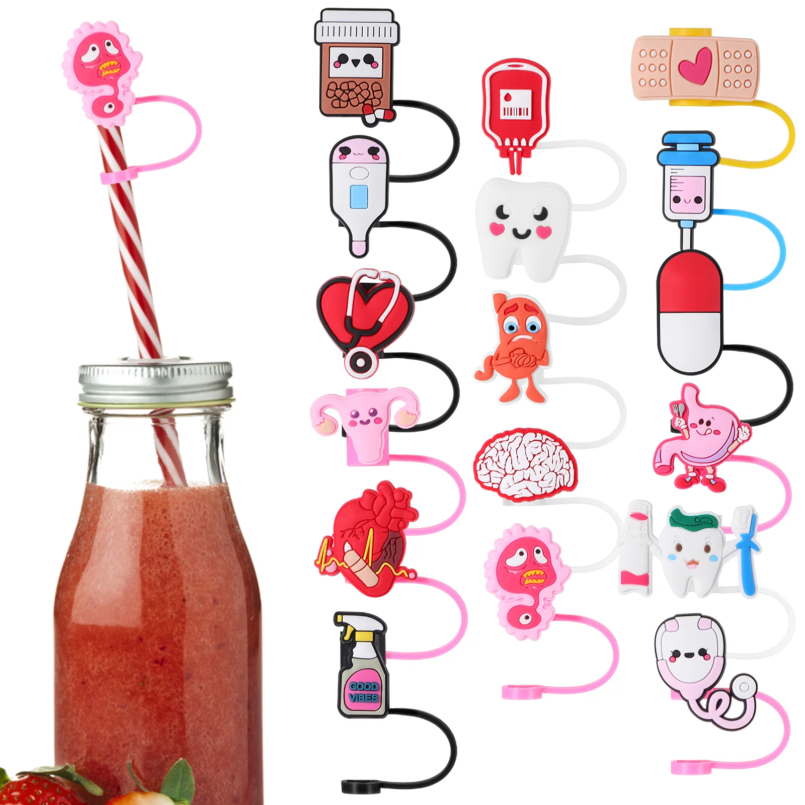 

Silicone Straw Tips Cartoon Straw Plug Tips Cover Reusable Cap Cup Accessories Dust-Proof Drinkware Kitchen Bar Tool