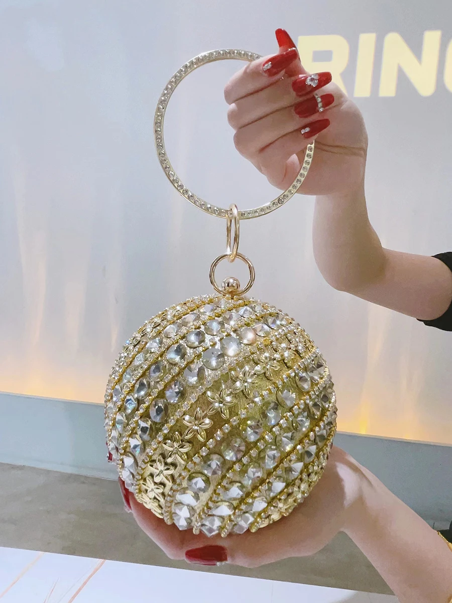 Flower Rhineston Clutch Purse Mini Round Handbag Luxury