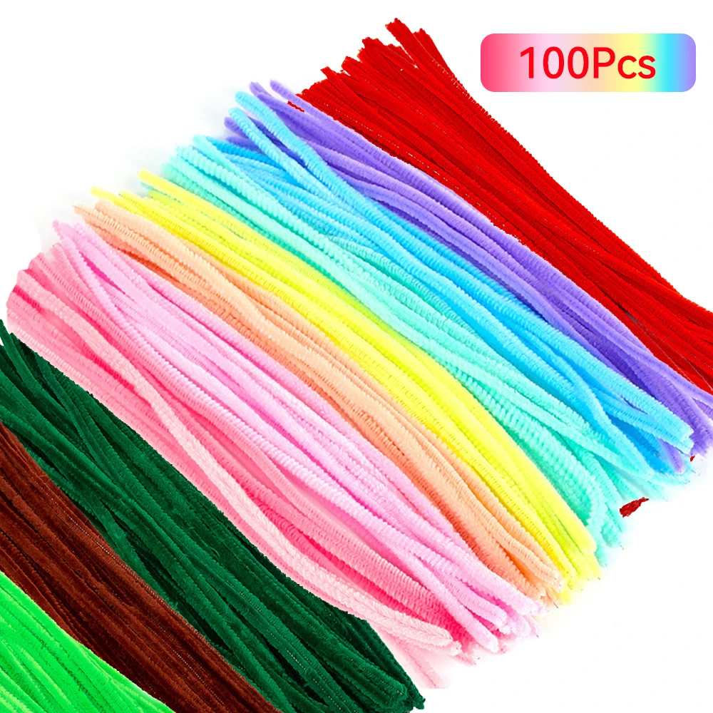 Chenille Pipe Cleaners 100Pcs Children Kids Plush Educational Toy Crafts Colorful Handmade DIY Craft