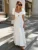 White Square Collar Puff Sleeve Long Dress For Women Slim A-Line Twist Hollow Out Cotton Elegant Dresses Autumn Fashion