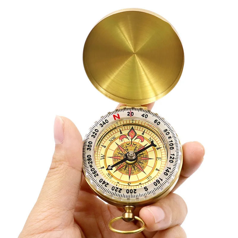 Survival Compass Hiking Brass Portable Pocket Watch Type Camping Outdoor Travel Tactical Tool Luminous Waterproof