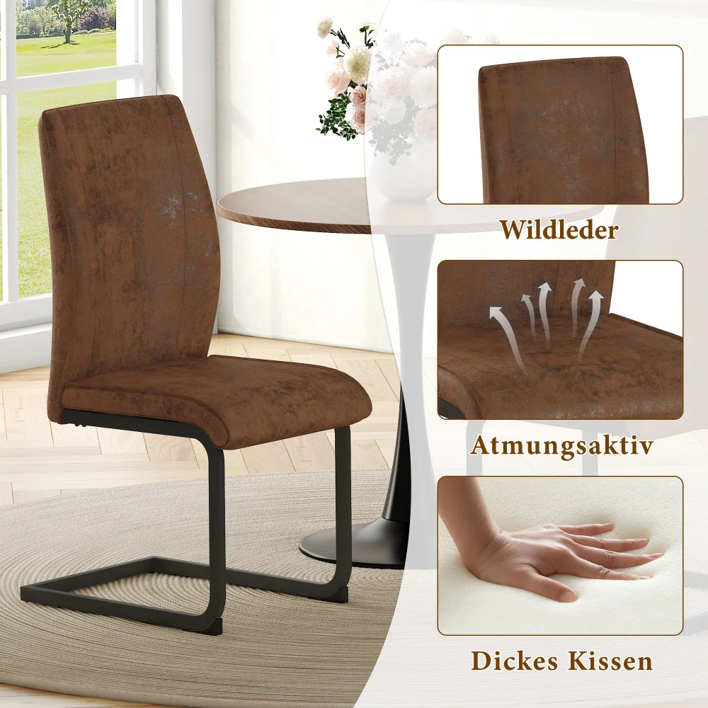 Robuste, leicht zu reinigende 2-teilige Esszimmerstühle aus braunem Kunstleder, ergonomisch gepolsterte moderne Sitze für das Esszimmer – Detail 4