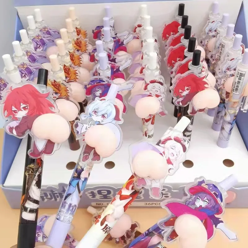 

Anime Genshin Impact Kunikuzushi Morax Kaeya Xiao Hu Tao Tartaglia Kawaii Pinch Butt Decompression Roller Ball Pen Signing pen