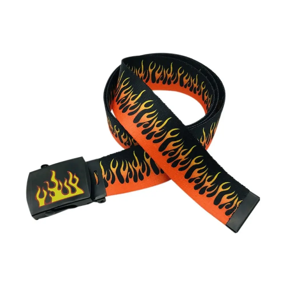 Ceinture Imprimé Flamme Coton/métal - Longueur Réglable - Style Punk, Streetwear - Lot De 2 - 2