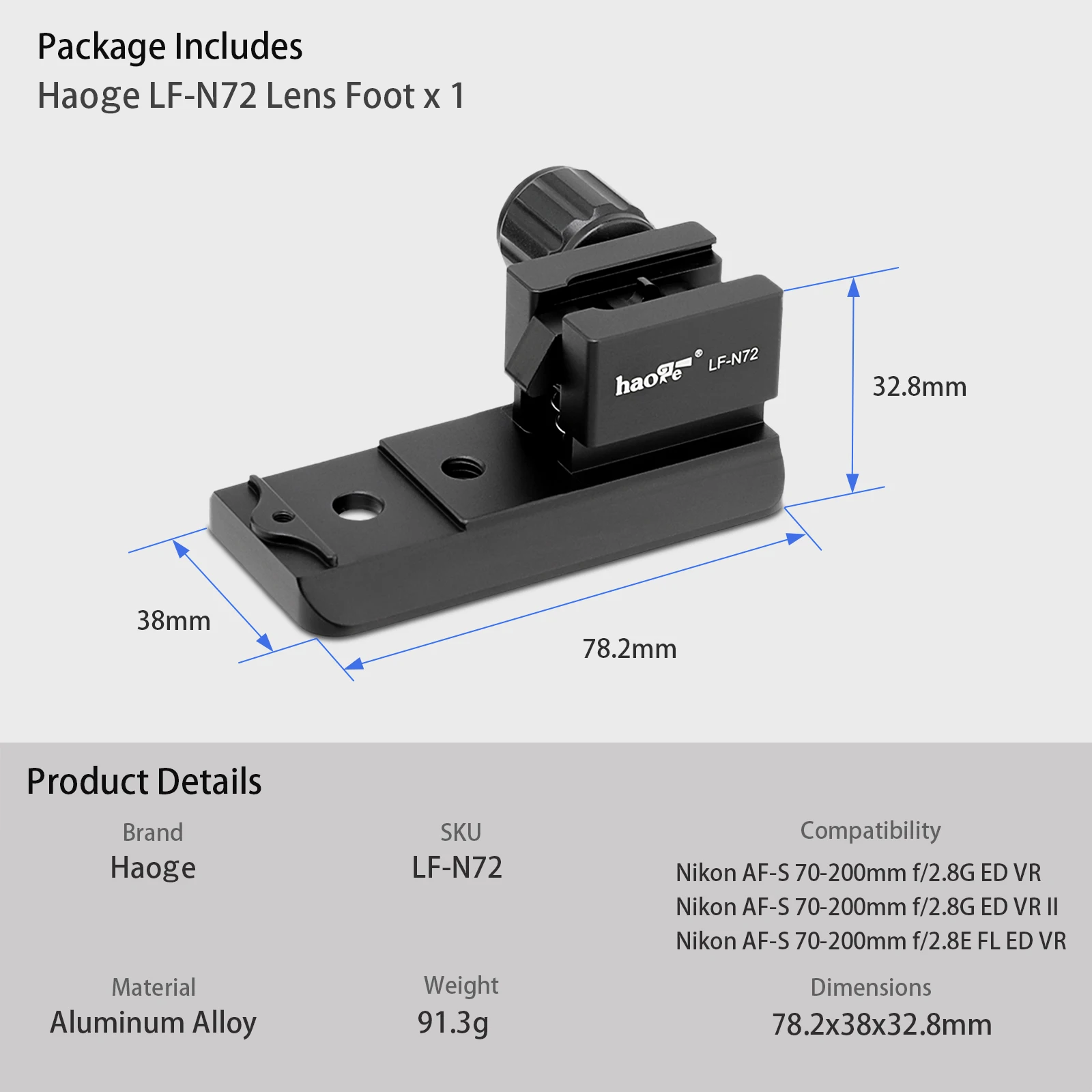 Haoge LF-Z48 vervangende lensvoet voor Nikon Z 800 mm f