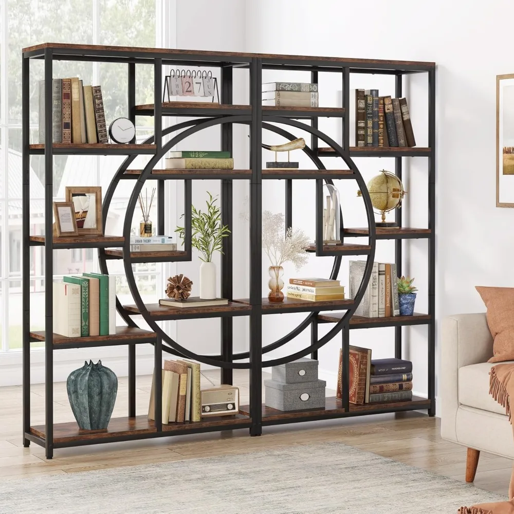 Bookshelf Industrial 5 Tier Etagere Bookcase, Freestanding Tall Bookshelves Display Shelf Storage Organizer 4