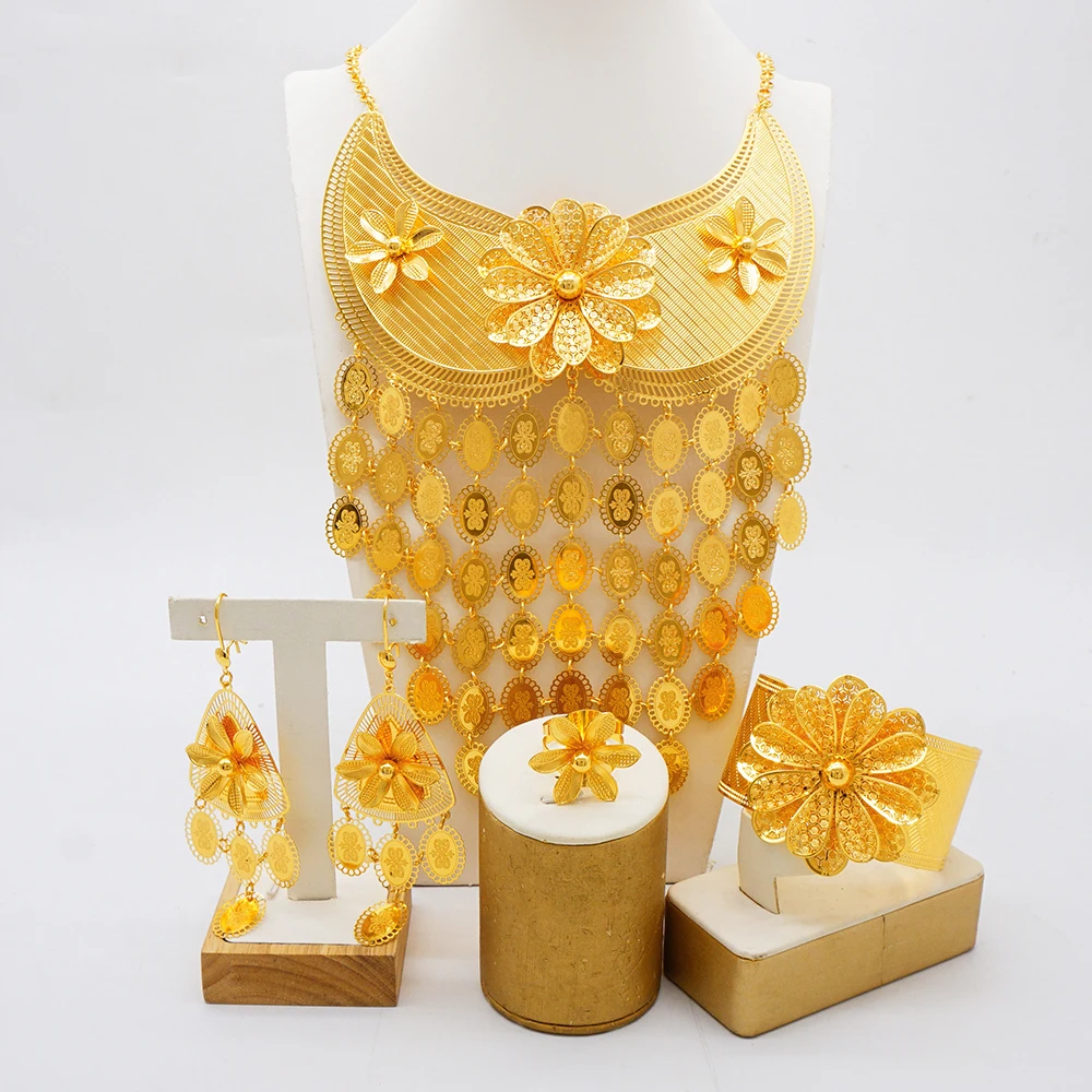 مجموعة مجوهرات فاخرة طويلة وواسعة الجسم، مجموعة قل...